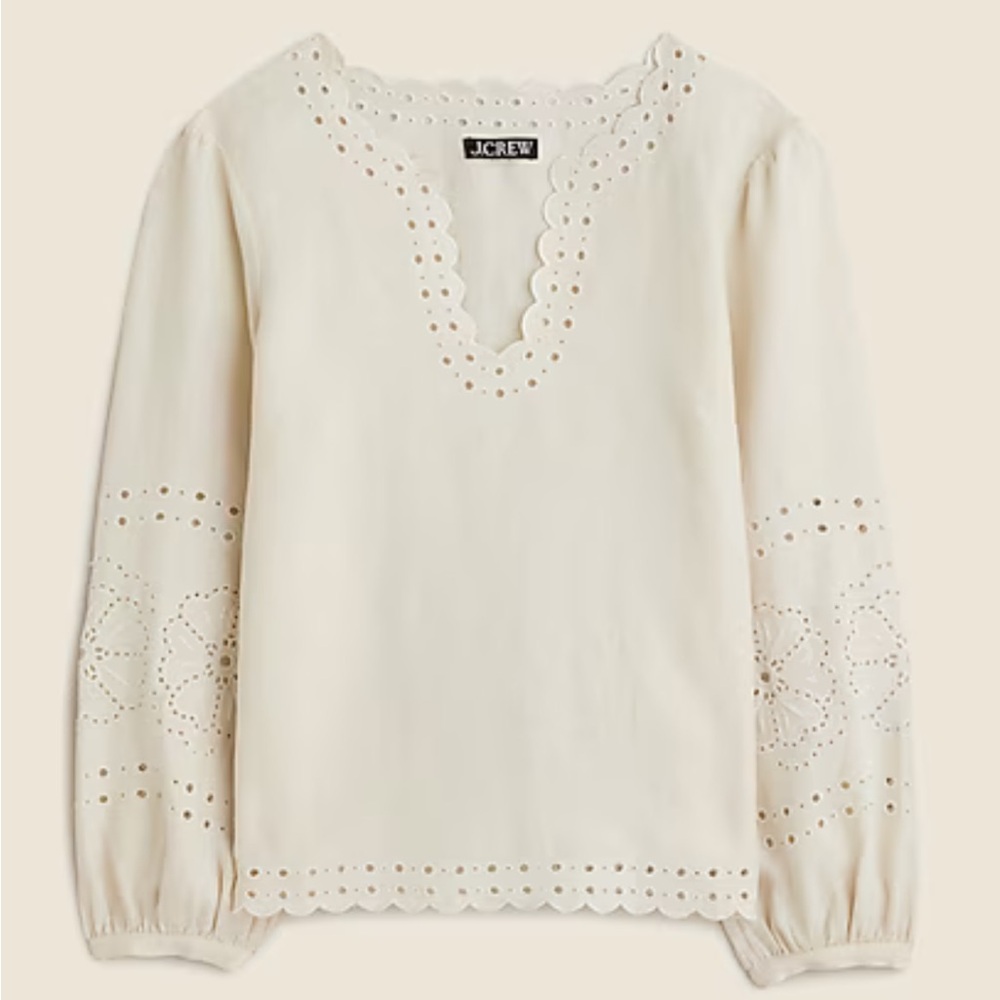 NWT J.Crew Bungalow embroidered top in linen